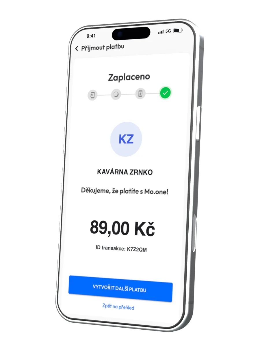 Dokončená platba v Mo.one App