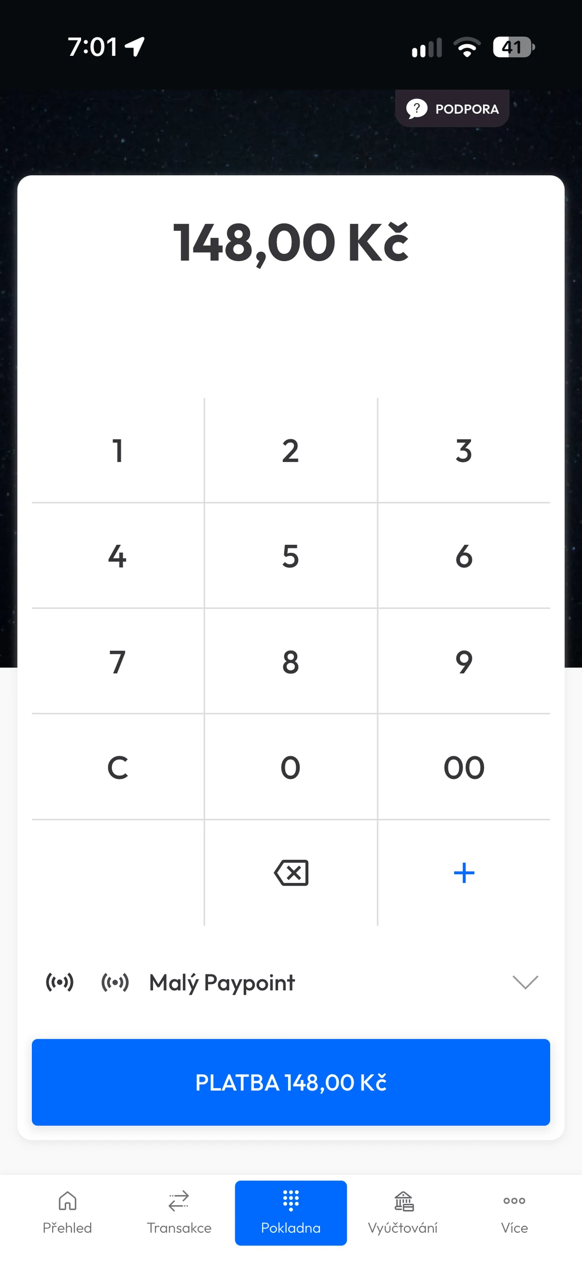 Mo.one App: pokladna s vyvolanou platbou 148,00 Kč